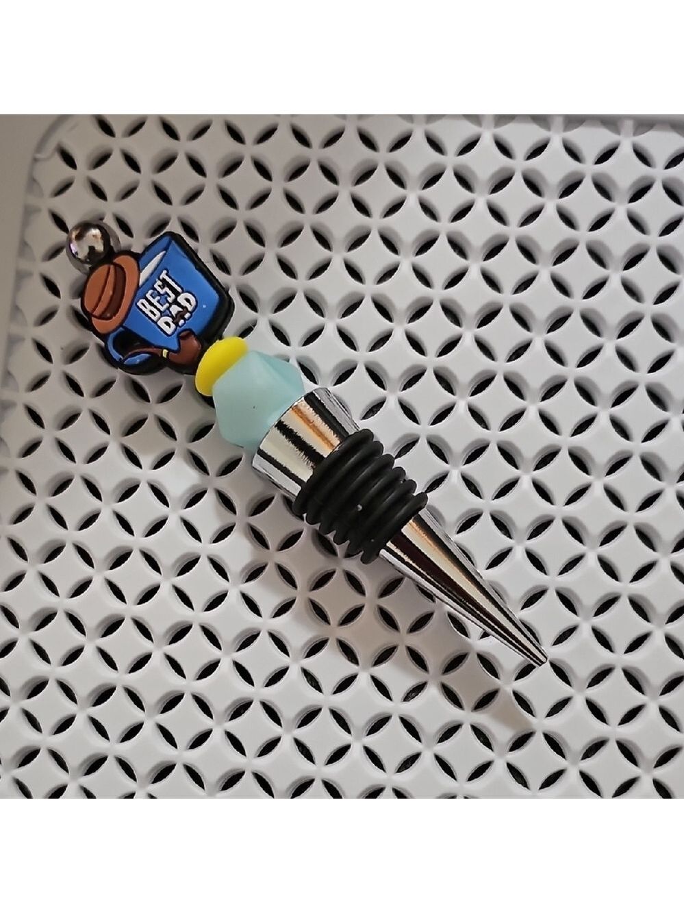Best Dad Wine Bottle Stopper - Silver and Blue